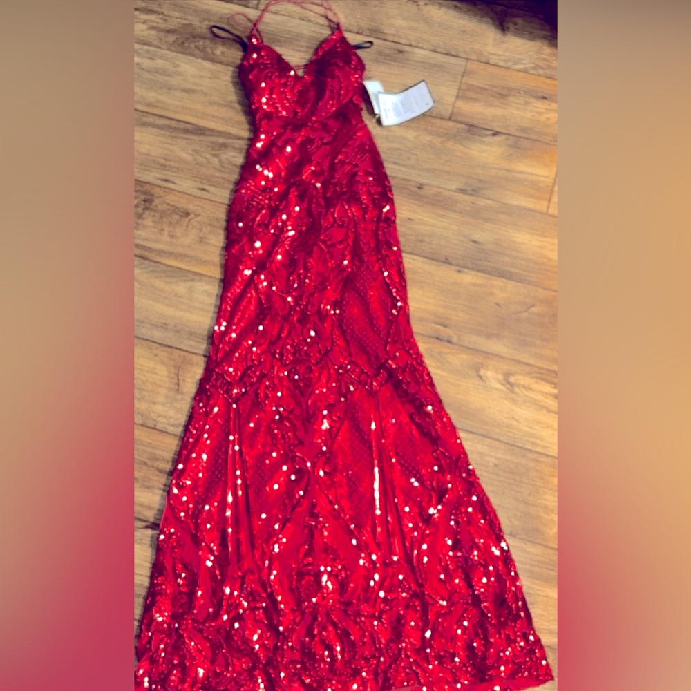 B.Darlin Homecoming Dress S Red Mermaid Sweetheart Cris Cros Open Back sequence